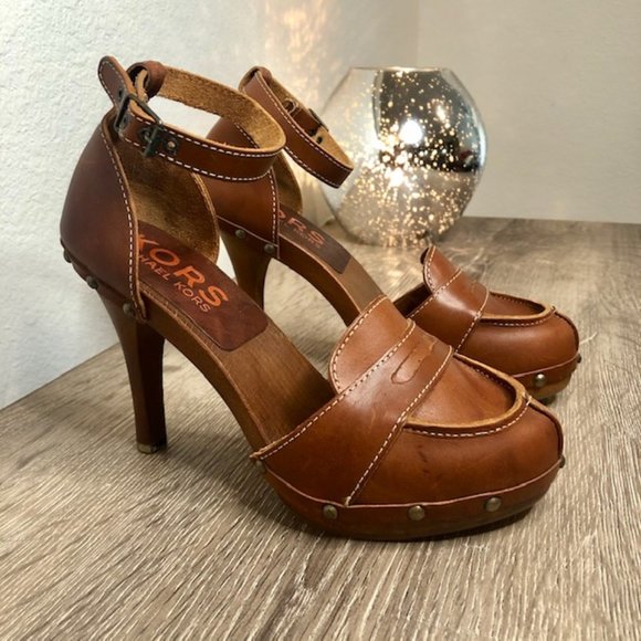 KORS Michael Kors Shoes - KORS Michael Kors Loafer Heels in Chestnut Brown